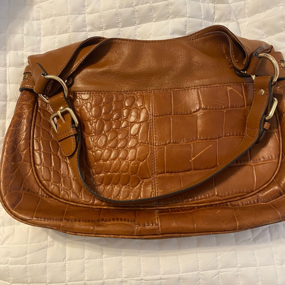 ANTONIO MELANI Tan Crocodile-Embossed Shoulder Bag